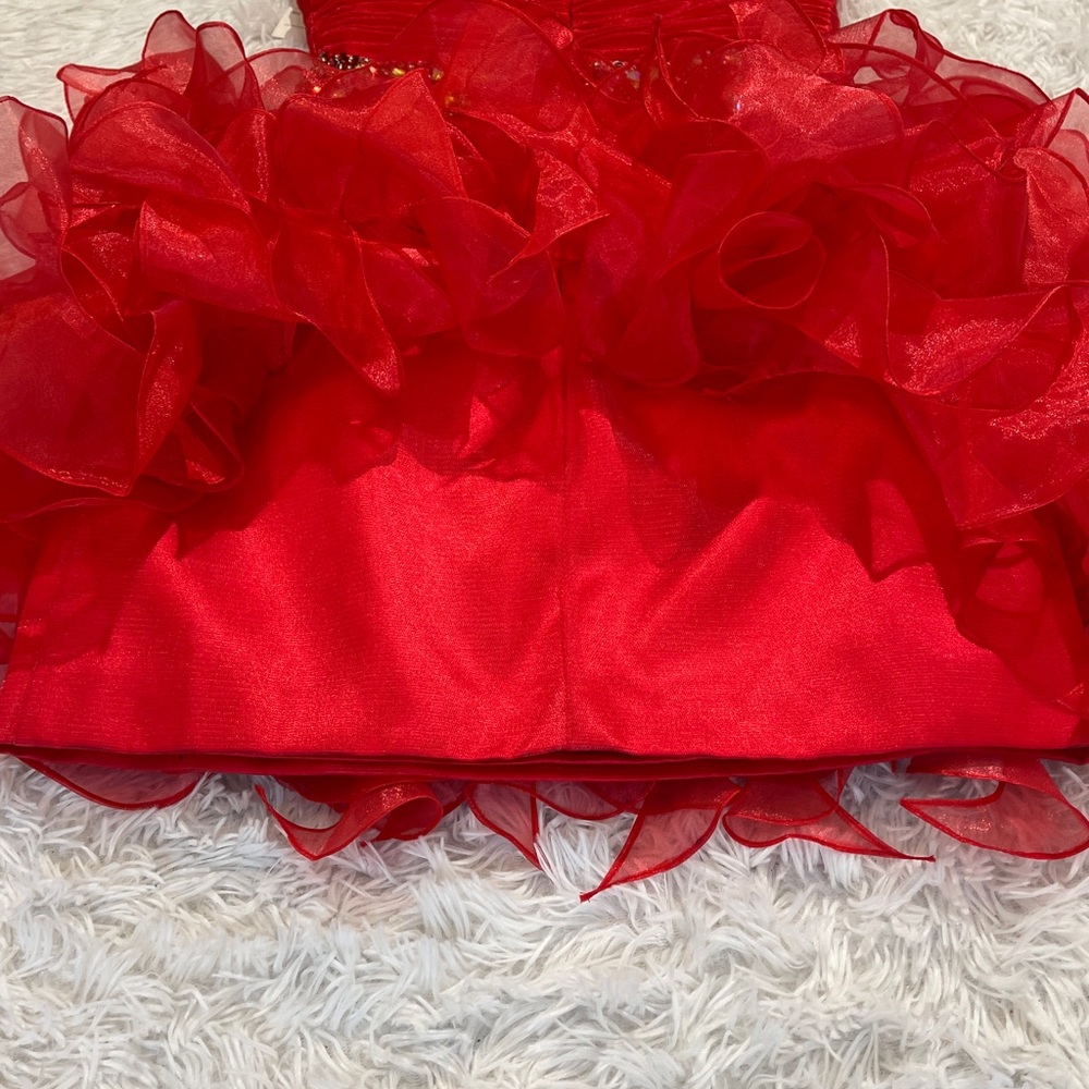 Sherri Hill Red CORKSCREW Ruffled Dress WOMENS SIZE 0 NWT GEMSTONE WAISTBAND - Picture 6 of 15